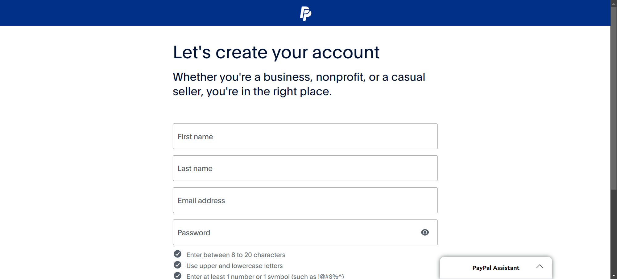 PayPal Registration Form