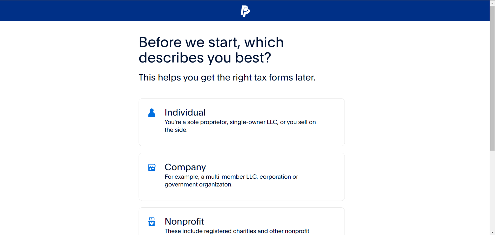 Business Type Selection