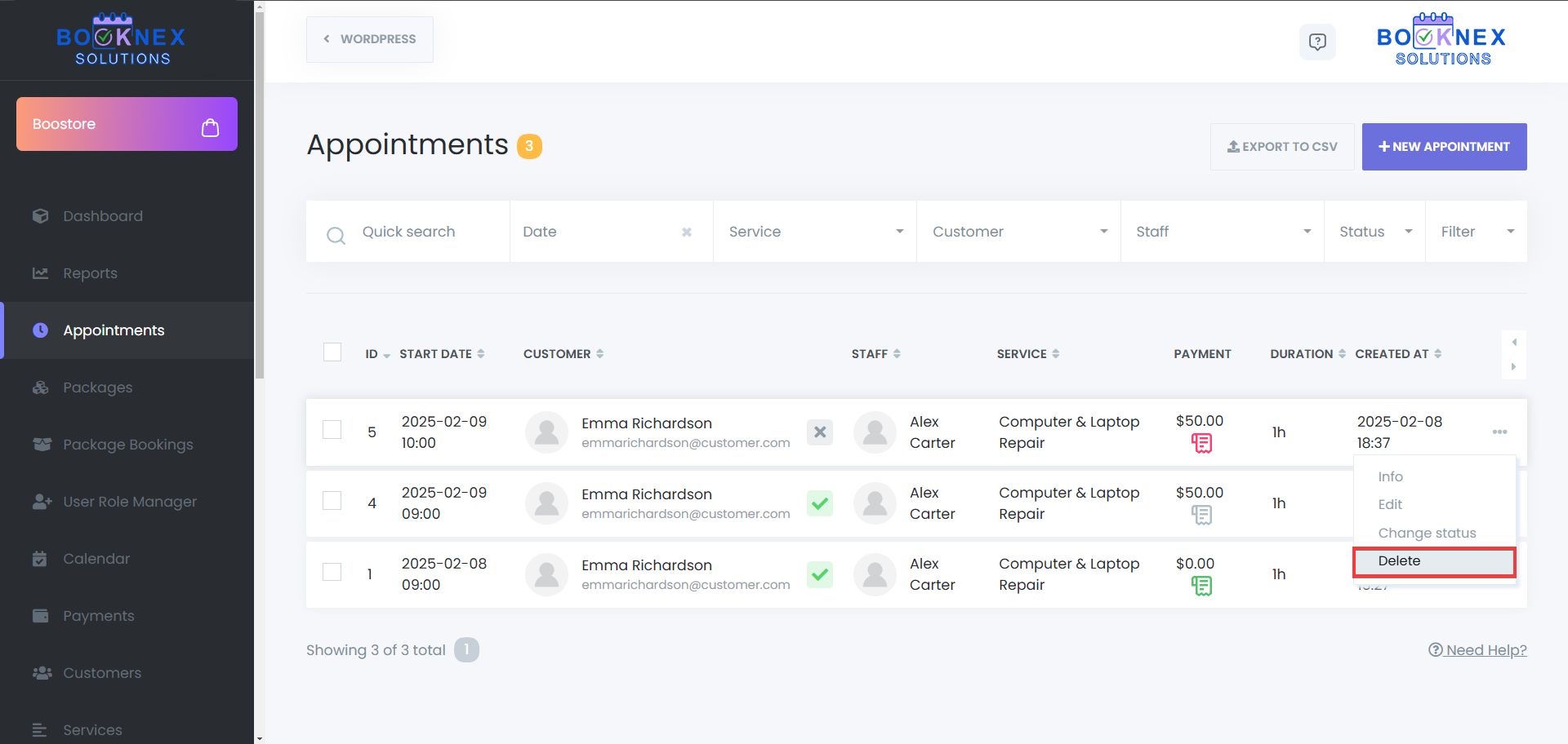 Delete Single Appointment