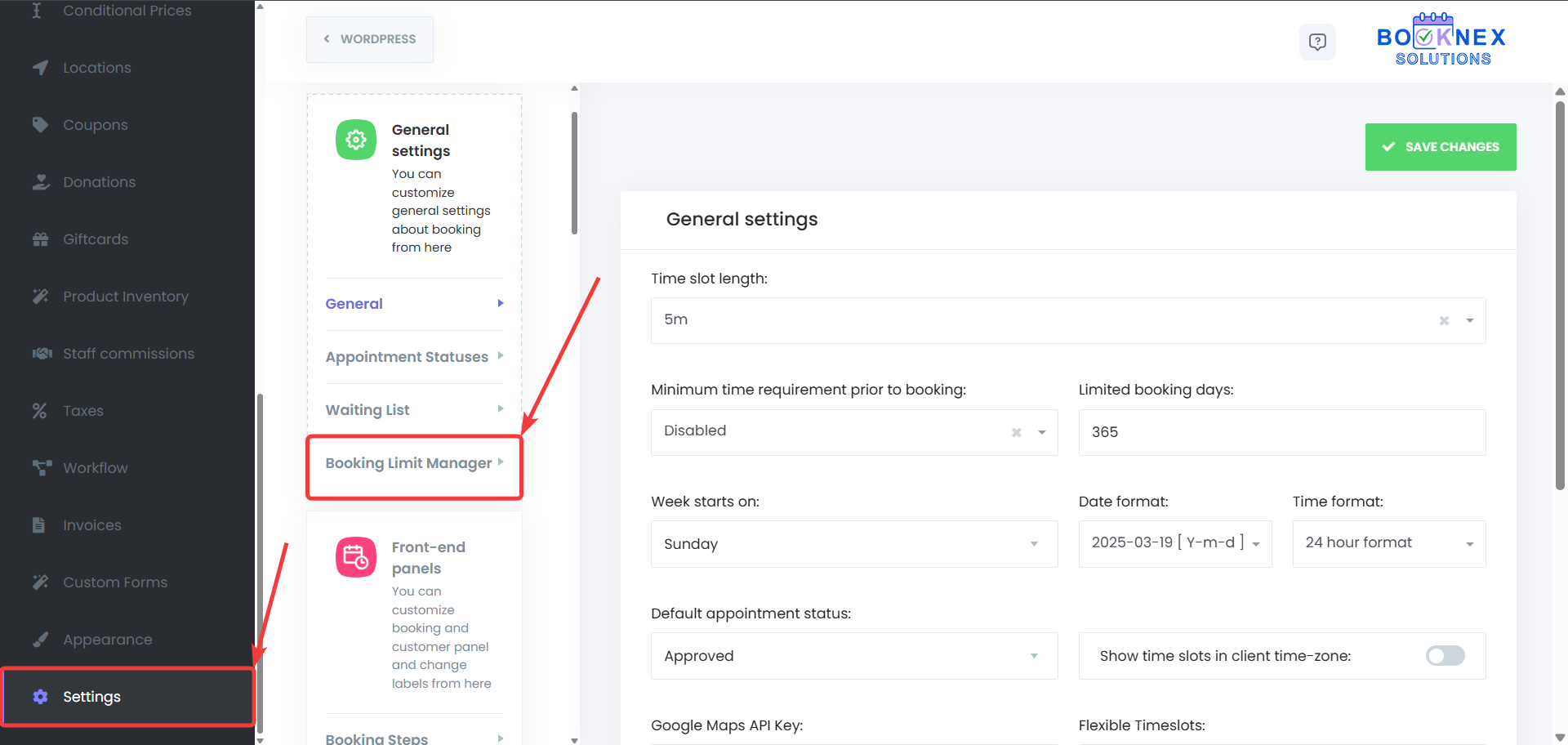 Booking Limit Settings