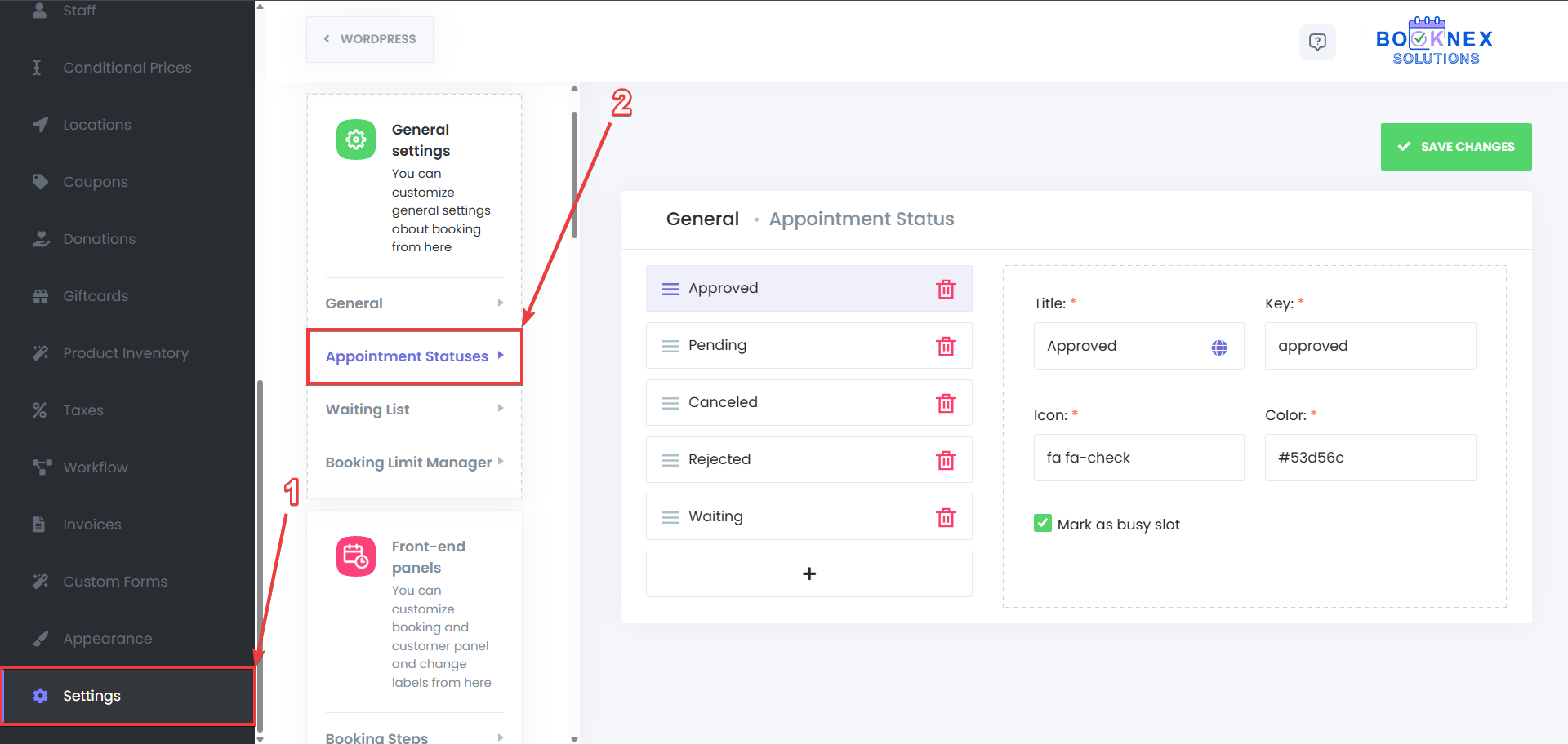 Appointment Statuses Menu