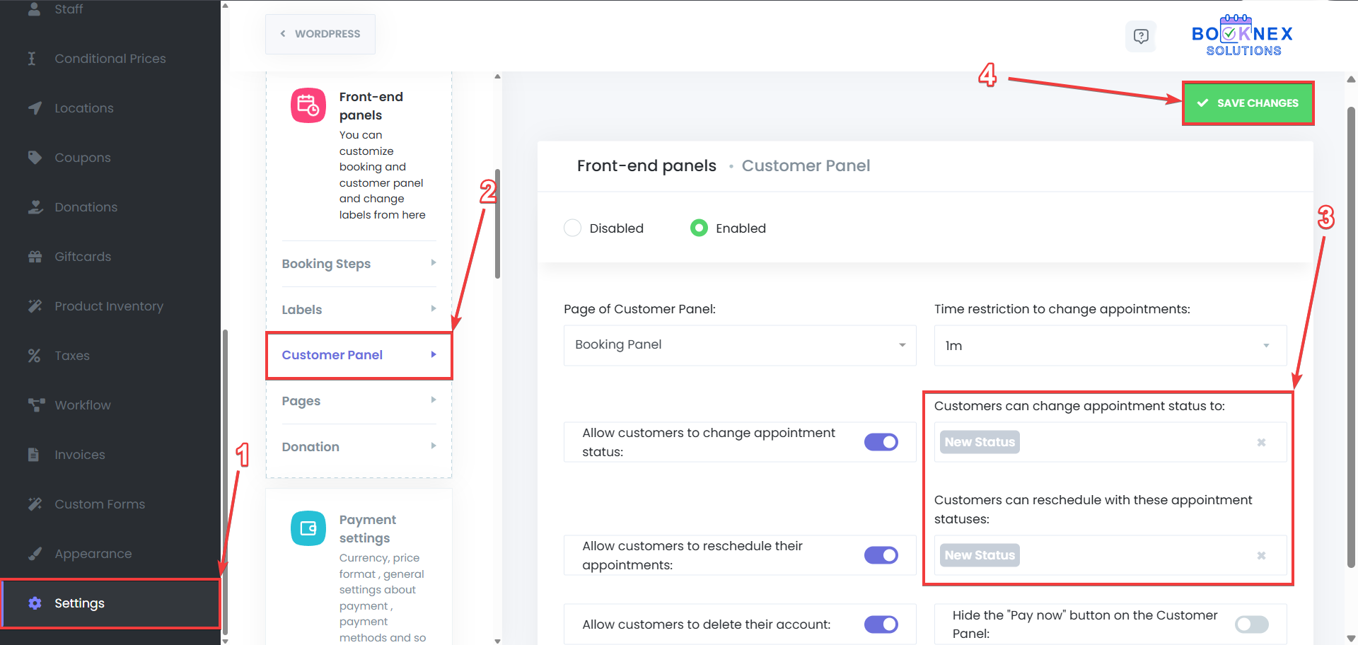 Customer Panel Settings