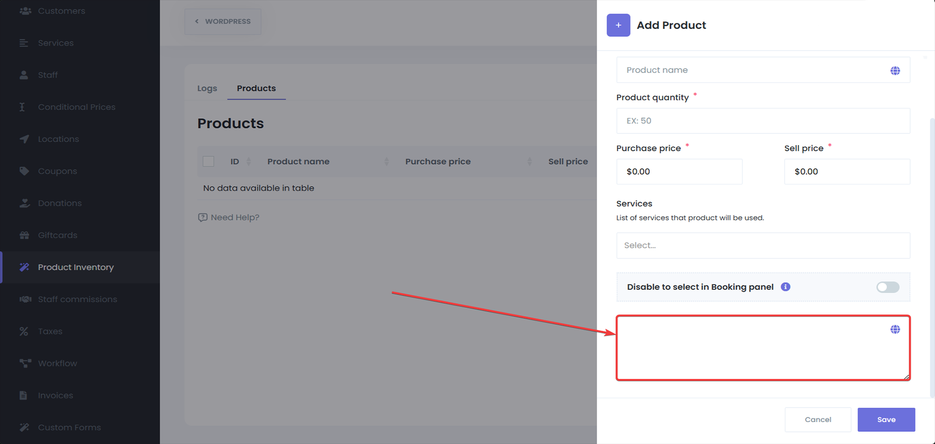 Disable Booking Panel
